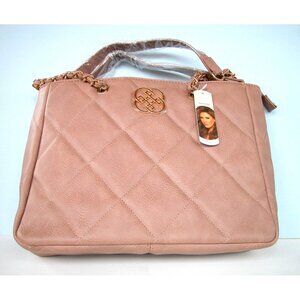 Tote-Style Quilted Shoulder Bag With Gold Chain Straps & Embossed Logo In Light